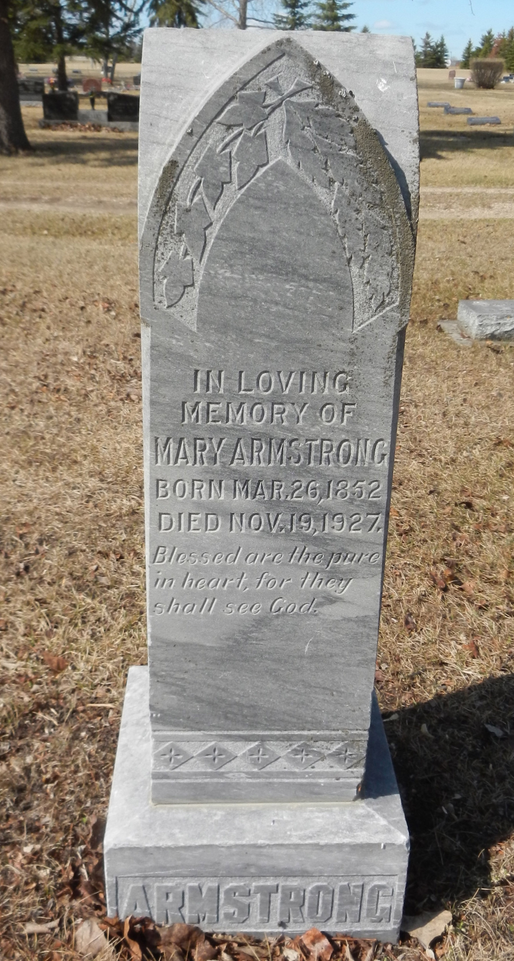 Photo of headstones/Mary Armstrong died 1927 MI Birch Hills Cemetery, Prince Albert, Saskatchewan, Canada